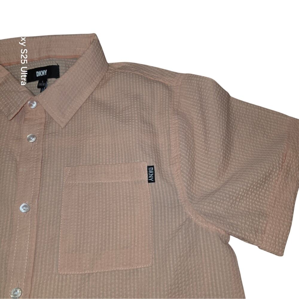 NWT DKNY salmon short sleeve button up youth L 14/16‎